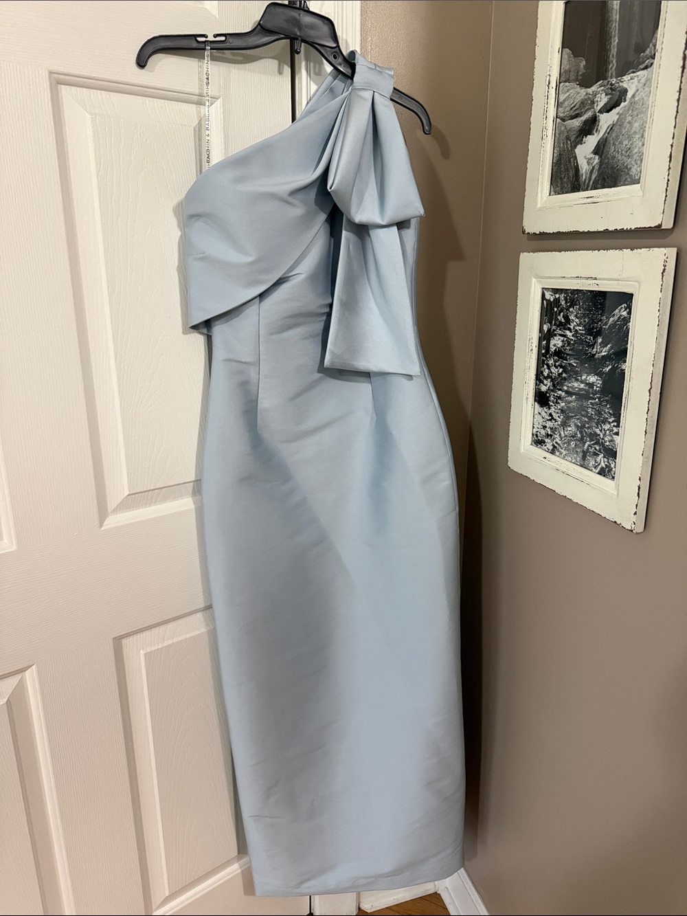 Sachin + Babi Light Blue One-Shoulder Midi Dress with Statement Bow